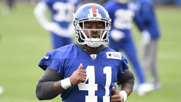 June 5, 2019; East Rutherford, NJ, USA; New York Giants safety Antoine Bethea during minicamp.