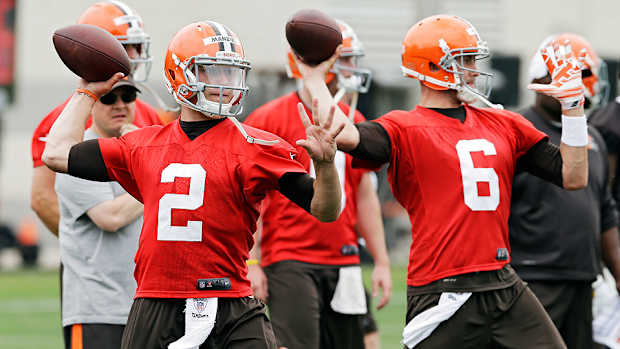 Johnny Manziel Brian Hoyer side by side