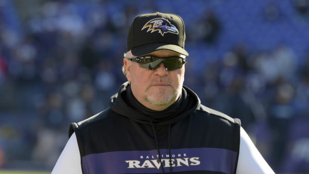 Jan 6, 2019; Baltimore, MD, USA; Baltimore Ravens defensive coordinator Don Martindale during an AFC Wild Card playoff football game against the Los Angeles Chargers at M&T Bank Stadium. The Chargers defeated the Ravens 23-17.