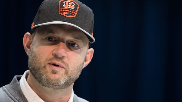 Bengals director of player personnel Duke Tobin speaks to the media during the NFL Combine in Indianapolis, Ind., on Wednesday, Feb. 27, 2019. Bengals Nfl Combine 127