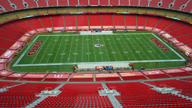 A general view of the field before the game between the Kansas City Chiefs and Houston Texans at Arrowhead Stadium.