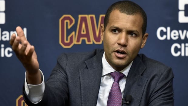 Cleveland Cavaliers GM Koby Altman addresses reporters at a recent press conference.