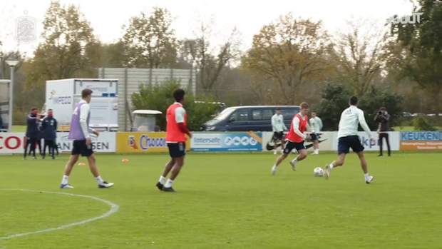 Dani Olmo scoring in Spain training