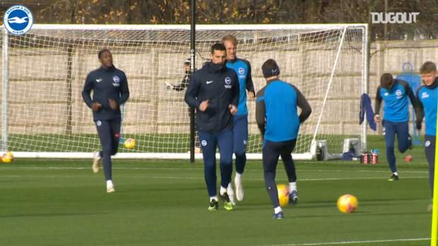 Brighton stars in training before Aston Villa match