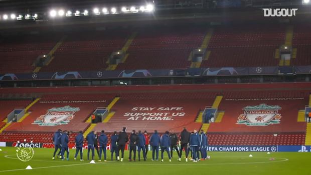 Ajax stars train on Anfield pitch