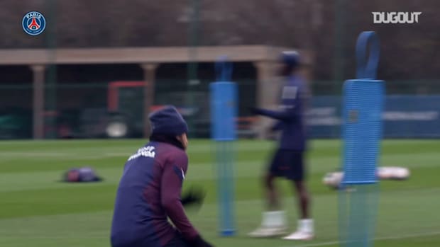 Neymar Jr on focus training session before the clash vs Marseille