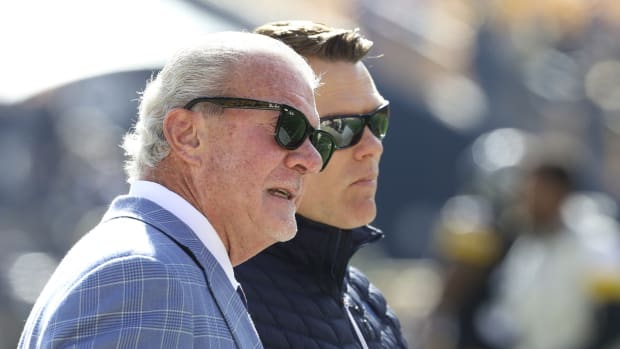 Indianapolis Colts owner Jim Irsay (left) and general manager Chris Ballard have to find a quarterback for 2021 and beyond.