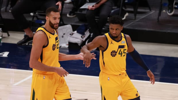 Donovan Mitchell Rudy Gobert Utah Jazz against the New York Knicks