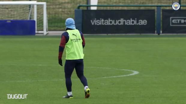 Agüero in Manchester City training ahead of Everton clash