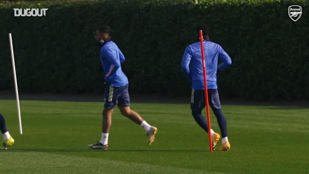 Thomas Partey in Arsenal training ahead of Benfica clash