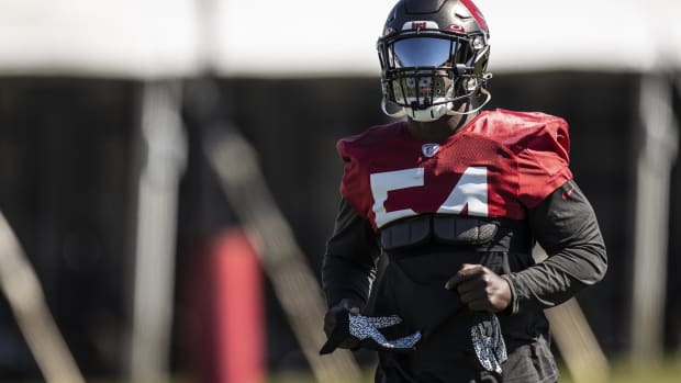 Feb 4, 2021; Tampa, FL, USA; Tampa Bay Buccaneers inside linebacker Lavonte David during NFL football practice, Thursday, Feb. 4, 2021 in Tampa, Fla. The Buccaneers will face the Kansas City Chiefs in Super Bowl 55. Mandatory Credit: Kyle Zedaker/Handout Photo via USA TODAY Sports
