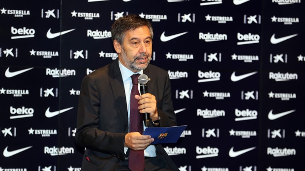 Former Barcelona president Josep Maria Bartomeu speaks at an event