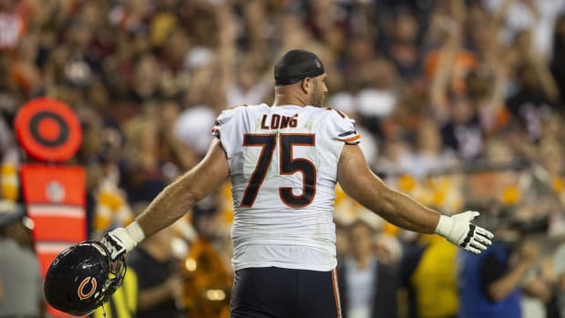 Sep 23, 2019; Landover, MD, USA; Chicago Bears guard Kyle Long (75) stands on the field during the first half against the Washington Redskins at FedExField. Mandatory Credit: Tommy Gilligan-USA TODAY Sports