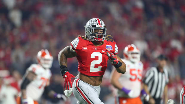 Dec 28, 2019; Glendale, AZ, USA; Ohio State Buckeyes defensive end Chase Young (2) against the Clemson Tigers during the 2019 Fiesta Bowl college football playoff semifinal game at State Farm Stadium.