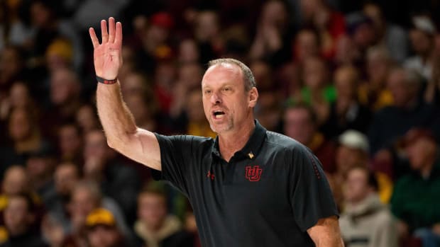 Nov 12, 2018; Minneapolis, MN, USA; Utah Utes head coach Larry Krystkowiak in the first half against Minnesota Gophers at Williams Arena.