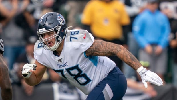 Tennessee Titans offensive tackle Jack Conklin (78) during the first quarter against the Oakland Raiders at Oakland Coliseum.