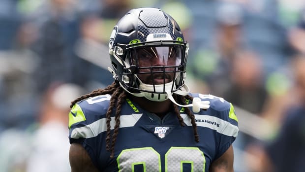 Seattle Seahawks defensive end Jadeveon Clowney (90) prior to the game against the Cincinnati Bengals at CenturyLink Field.