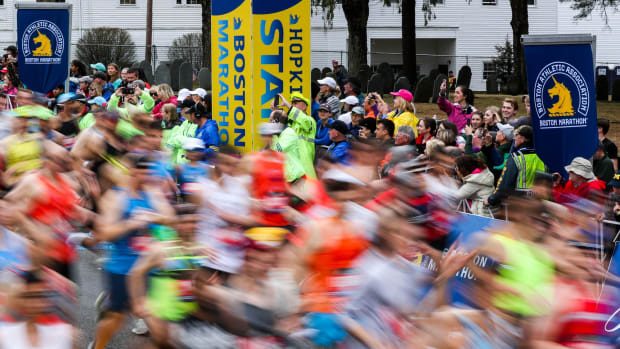 The start of the 2019 Boston Marathon in Hopkinton, Mass.