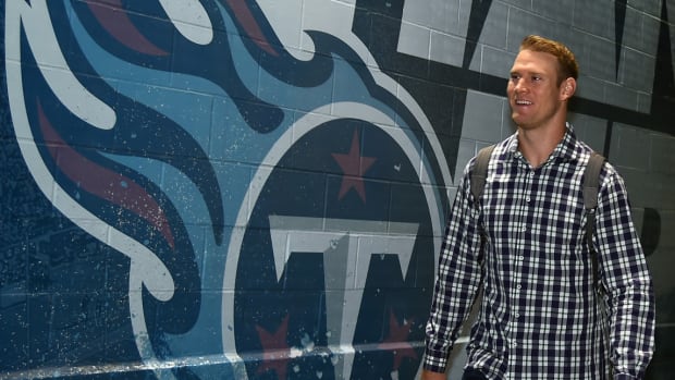 Tennessee Titans quarterback Ryan Tannehill walks to the locker room prior to the game against the Los Angeles Chargers at Nissan Stadium.