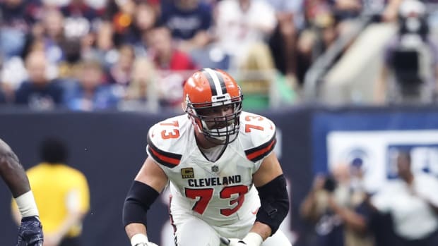 Oct 15, 2017; Houston, TX, USA; Cleveland Browns offensive tackle Joe Thomas (73) during the game against the Houston Texans at NRG Stadium. Mandatory Credit: Kevin Jairaj-USA TODAY Sports