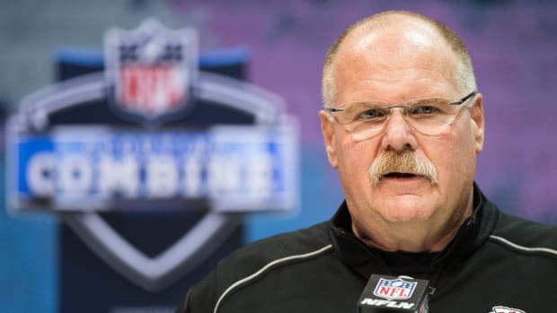 Feb 25, 2020; Indianapolis, Indiana, USA; Kansas City Chiefs head coach Andy Reid speaks to the media during the 2020 NFL Combine in the Indianapolis Convention Center. Mandatory Credit: Trevor Ruszkowski-USA TODAY Sports