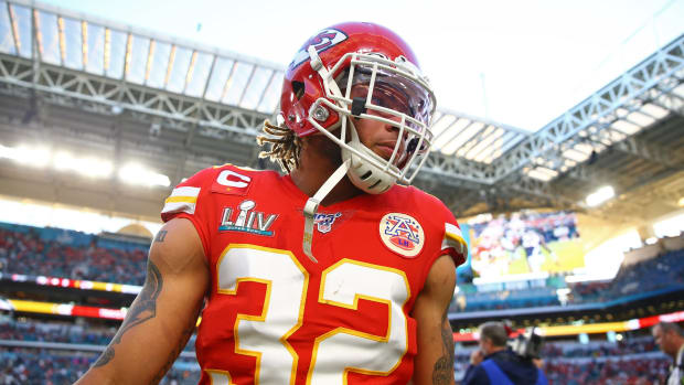 Feb 2, 2020; Miami Gardens, Florida, USA; Kansas City Chiefs safety Tyrann Mathieu (32) against the San Francisco 49ers in Super Bowl LIV at Hard Rock Stadium. Mandatory Credit: Mark J. Rebilas-USA TODAY Sports