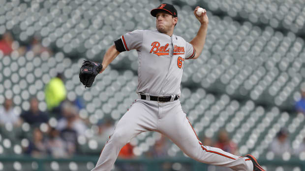 Baltimore Orioles starting pitcher John Means (67) throws the ball against the Detroit Tigers during the first inning at Comerica Park.