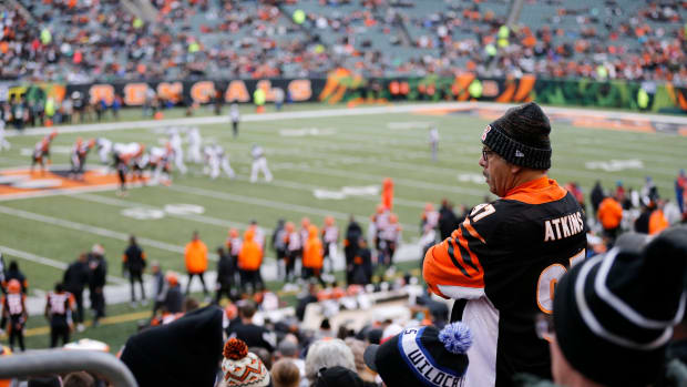 Fans watch in the first quarter of the NFL Week 13 game between the Cincinnati Bengals and the New York Jets at Paul Brown Stadium in downtown Cincinnati on Sunday, Dec. 1, 2019. The Bengals led 17-6 at halftime. New York Jets At Cincinnati Bengals
