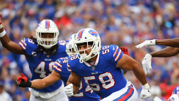 Matt Milano (58) has terrorized Buffalo Bills' opponents through three games this season.