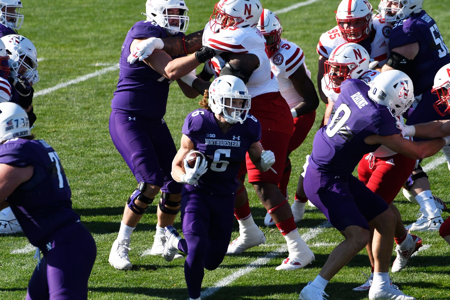 Northwestern Wildcats running back Drake Anderson (6) runs for a touchdown against the Nebraska Cornhuskers during the first half at Ryan Field. David Banks-USA TODAY Sports