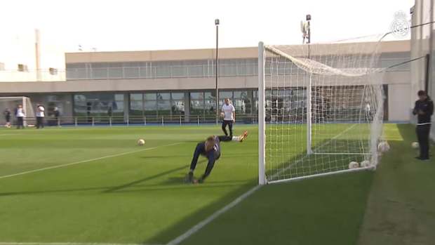 Goals, shots and saves during Real Madrid's training ahead of the match against Espanyol