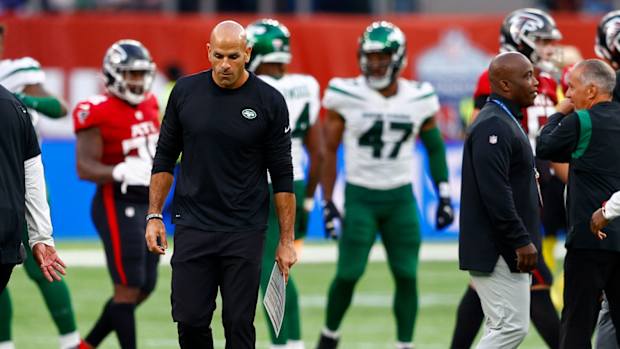 Jets head coach Robert Saleh walks off field after loss