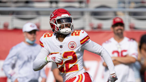 August 14, 2021; Santa Clara, California, USA; Kansas City Chiefs defensive back Juan Thornhill (22) before the game against the San Francisco 49ers at Levi's Stadium. Mandatory Credit: Kyle Terada-USA TODAY Sports