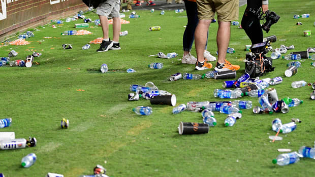 Debris on the field at the end of Ole Miss-Tennessee