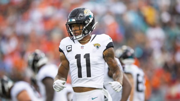 Sep 19, 2021; Jacksonville, Florida, USA; Jacksonville Jaguars wide receiver Marvin Jones Jr. (11) against the Denver Broncos at TIAA Bank Field. Mandatory Credit: Mark J. Rebilas-USA TODAY Sports