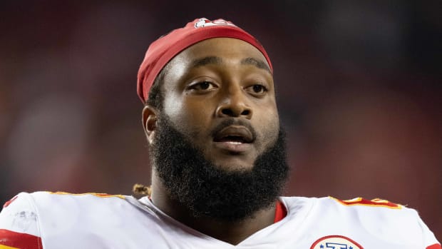 August 14, 2021; Santa Clara, California, USA; Kansas City Chiefs offensive tackle Lucas Niang (67) after the game against the San Francisco 49ers at Levi's Stadium. Mandatory Credit: Kyle Terada-USA TODAY Sports