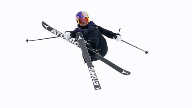 Tess Ledeux of France competes during the finals of Freeski Big Air at the 2021 FIS Aspen Snowboard & Freeski World Championships.