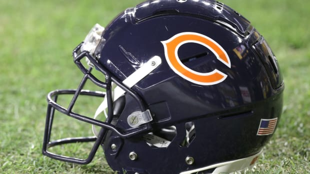 Nov 8, 2021; Pittsburgh, Pennsylvania, USA; A Chicago Bears helmet is seen on the field before the Bears play the Pittsburgh Steelers at Heinz Field. Mandatory Credit: Charles LeClaire-USA TODAY Sports
