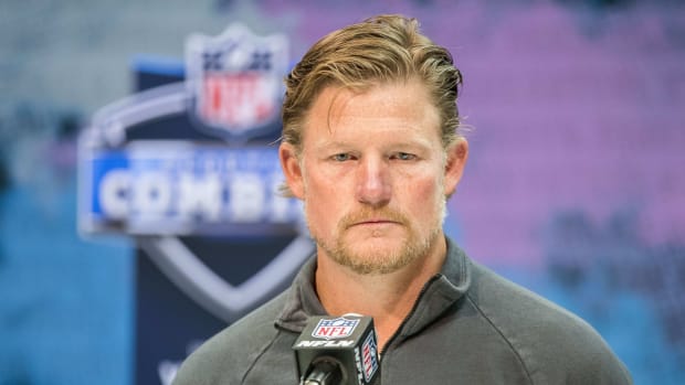 Feb 25, 2020; Indianapolis, Indiana, USA; Los Angeles Rams general manager Les Snead speaks to the media during the 2020 NFL Combine in the Indianapolis Convention Center. Mandatory Credit: Trevor Ruszkowski-USA TODAY Sports