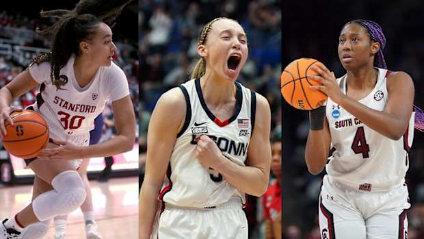 Haley Jones, Paige Bueckers and Aliyah Boston (left to right).