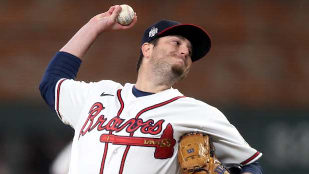 Atlanta Braves relief pitcher Luke Jackson (77)