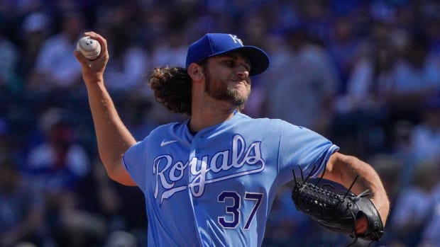 Oct 3, 2021; Kansas City, Missouri, USA; Kansas City Royals starting pitcher Jackson Kowar (37) delivers a pitch against the Minnesota Twins in the first inning at Kauffman Stadium. Mandatory Credit: Denny Medley-USA TODAY Sports