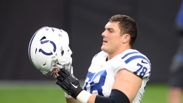 Dec 13, 2020; Paradise, Nevada, USA; Indianapolis Colts center Ryan Kelly (78) against the Las Vegas Raiders at Allegiant Stadium. Mandatory Credit: Mark J. Rebilas-USA TODAY Sports