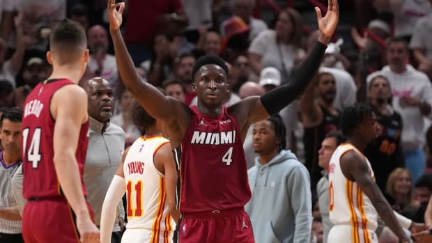 Heat guard Victor Oladipo scores 23 points in helping the Heat dispose of the Hawks Tuesday night.
