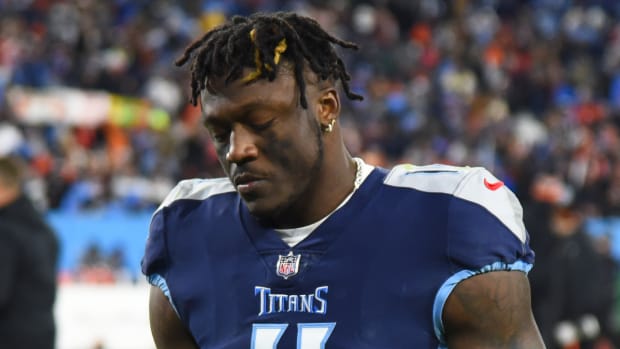 Tennessee Titans wide receiver A.J. Brown (11) leaves the field after a loss against the Cincinnati Bengals during a AFC Divisional playoff football game.