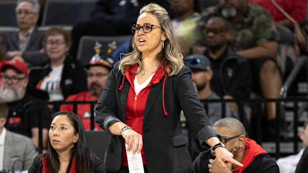 Las Vegas Aces coach Becky Hammon on sidelines