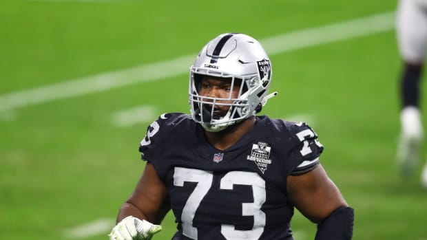 Dec 26, 2020; Paradise, Nevada, USA; Las Vegas Raiders defensive tackle Maurice Hurst (73) against the Miami Dolphins at Allegiant Stadium. Mandatory Credit: Mark J. Rebilas-USA TODAY Sports