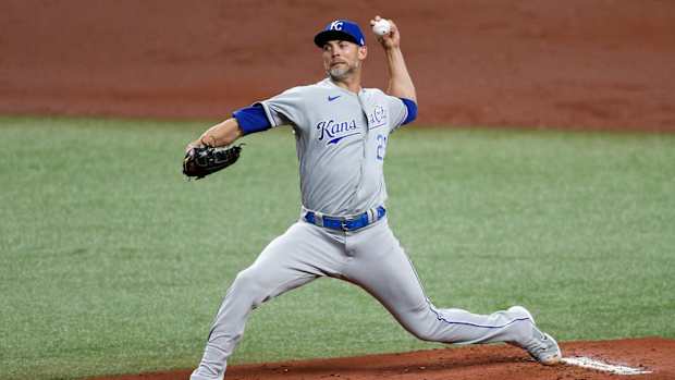 May 26, 2021; St. Petersburg, Florida, USA; Kansas City Royals starting pitcher Mike Minor (23) throws a pitch in the first inning agains the Tampa Bay Rays at Tropicana Field. Mandatory Credit: Nathan Ray Seebeck-USA TODAY Sports