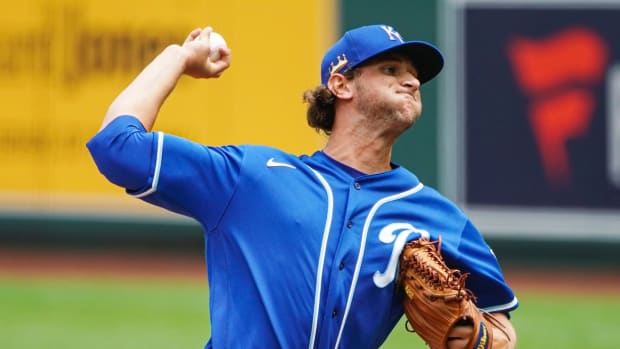 Jul 21, 2020; Kansas City, Missouri, USA; Kansas City Royals relief pitcher Jackson Kowar (37) pitches against the Houston Astros during the fourth inning at Kauffman Stadium. Mandatory Credit: Jay Biggerstaff-USA TODAY Sports