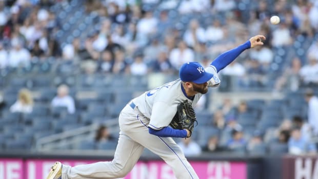 Jun 23, 2021; Bronx, New York, USA; Kansas City Royals pitcher Danny Duffy (30) pitches in the first inning against the New York Yankees at Yankee Stadium. Mandatory Credit: Wendell Cruz-USA TODAY Sports